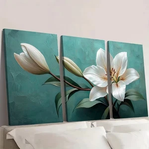 3pcs Elegant White Lily Aesthetic Flower Decor Wall Art Canvas Framed 50x70cm - Picture 1 of 2