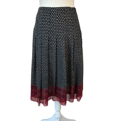 Falda De Colección Anne Klein Mujer 4 Negra Roja Plisada Seda Gasa Delicada Femenina Foto 1 de 4