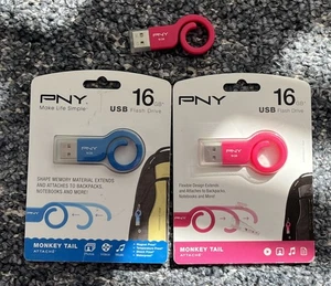 PNY - 16GB USB Flash Drive Lot (x3) Monkey Tail Attache - Picture 1 of 3