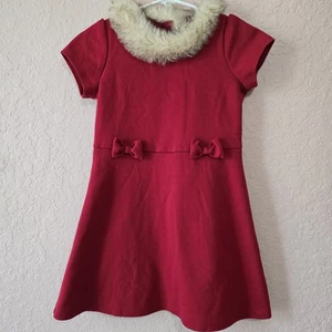 Gymboree Girls Red Faux Fur Collar Dress Size 6 | Holiday Christmas Party Bow - Picture 1 of 6