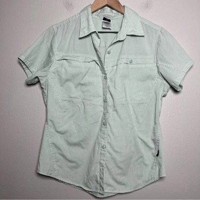 Женский топ Patagonia на пуговицах 8 цвет зеленый белый Gingham Gorpcore для походов на открытом воздухе - Изображение 1 из 4