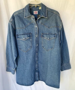 DE COLECCIÓN AÑOS 90..LEVIS..WESTERN..PERLA BROCHE DE PRESIÓN..DENIM..CAMISA/BLUSA..TOP..TALLA GRANDE..XL - Imagen 1 de 5