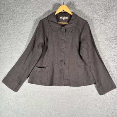 Blazer para mujer Flax by Jeanne Engelhart 100 % lino botón delantero pequeño gris Foto 1 de 4