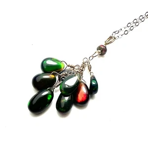 Natural Black Opal Pendant Solid 14K White Gold 585 October Birthstone - Picture 1 of 12