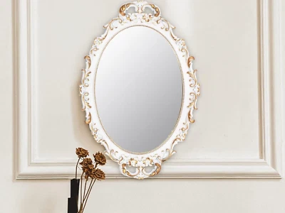 Vintage Oval Wall Mirror for Wall Decor Decorative Ornate Hanging Small White - Image 1 of 4