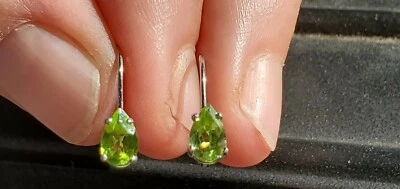 Peridot Labcreated Pear Cut Dangle Leverback Earrings 14kt Solid White Gold  - Image 1 of 4
