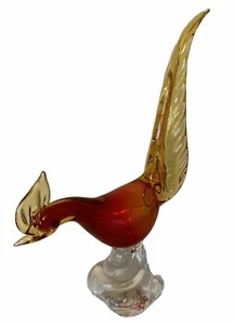 Murano Art Glass MCM Tangerine  Amberina Pheasant Roadrunner Bird Made In Italy - Picture 1 of 11