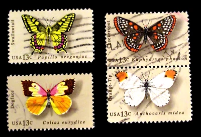 US Postage Stamp Scott 1712-15 Butterfly 13 Cent Lot of 4 Used No Gum - Image 1 of 2