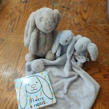 Jellycat Bashful Bunny Lot 12" 8" Security Blanket & Book Easter Basket Tan Gray