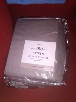 Juego de funda nórdica satén King 450 hilos algodón gris Foto 1 de 3