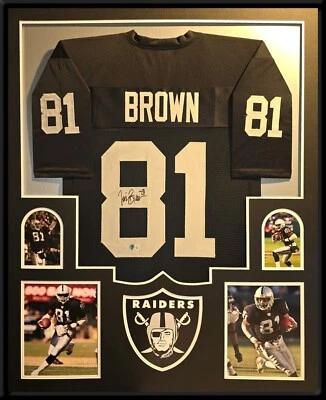 CAMISETA FIRMADA AUTOGRAFIADA POR TIM BROWN HOLOGRAMA BECKETT ENMARCADA DE LOS OAKLAND RAIDERS Foto 1 de 4