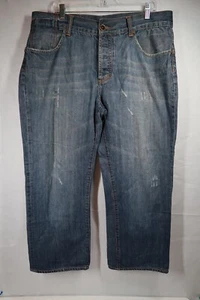 Ed Hardy Skull Straight Leg Embroidered Denim Blue Jeans 38X29 Distressed Y2K - Picture 1 of 10