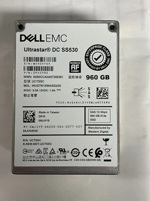 0WJVY9 WJVY9 Dell EMC 960GB 2.5" SAS 12Gb/s Read-Intensive SSD 14/15/16G KIT - Image 1 of 2