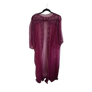 Vintage Movie Star Peignoir Lingerie Woman Medium Robe Purple Lace Coquette Sexy - Picture 1 of 12