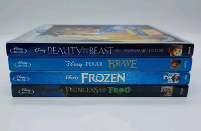 Disney Blu-ray Lot Of 4: Beauty And The Beast, Brave, Frozen & Princess & Frog Foto 1 de 4
