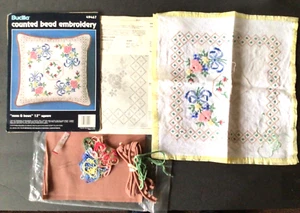 Opened & Started BUCILLA Counted Bead Embroidery Roses & Bows 12” Square Vintage - Picture 1 of 6