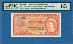 Bermuda / British Admin., 5 Pounds, 1966, UNC-PMG63, P21d - Picture 1 of 2