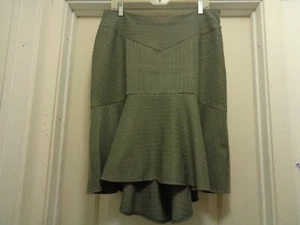 OFFICE SIREN apostrophe GREY W TINY BEIGE STRIPES FLOUNCE HI LOW SKIRT 14 - Picture 1 of 7