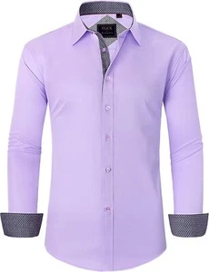 Men's Long Sleeve Dress Shirt Wrinkle-Free Business Casual Button Down Top - Picture 1 of 47