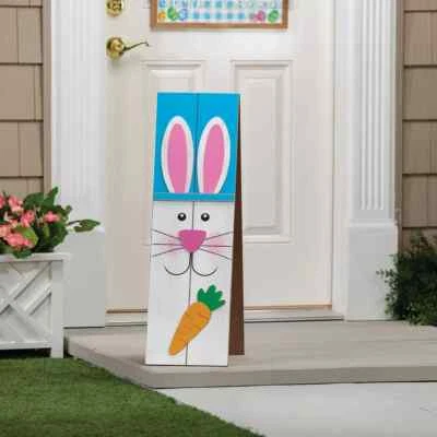 Caballete de Pascua de doble cara de bienvenida/conejo conejo porche saludador signo Foto 1 de 4