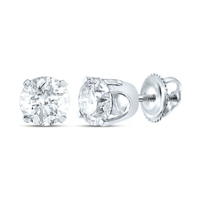 Macey Worldwide Jewelry 14K White Gold Diamond Solitaire Earrings 1 CT - Image 1 of 3