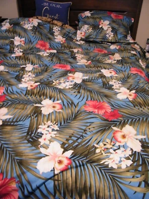 COLCHA/CUBIERTA ISLA COLORIDAS ORQUÍDEAS Y FLORES 94"X92" CON 2 FUNDAS Foto 1 de 4