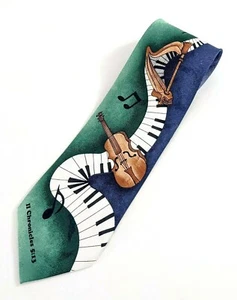 Eagles Wings Worship Music Men's Tie II Chronicles 5:13 Blue Green Keyboard 4" W - Picture 1 of 3