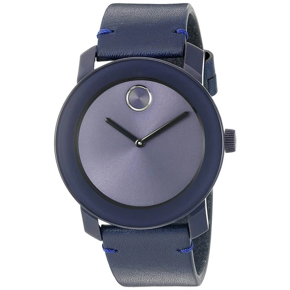Movado Bold 3600370 42mm Blue Stainless Steel Case with Navy Leather Strap Unisex Wristwatch