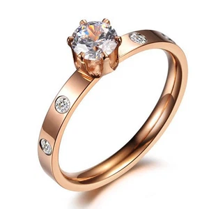 Anillo de regalo de boda de plata/oro rosa de 1 quilates con correa de acero al titanio para mujer circonio talla 5-10 - Imagen 1 de 12