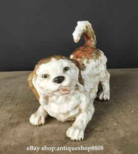 12" Old China Folk Color Porcelain Pottery Fengshui Dog Wealth Animal Statue - Picture 1 of 9