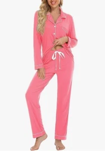 Flora Nikrooz Women's Long Sleeve & Pants PJ Set, Size Medium Coral Color NEW - Picture 1 of 8
