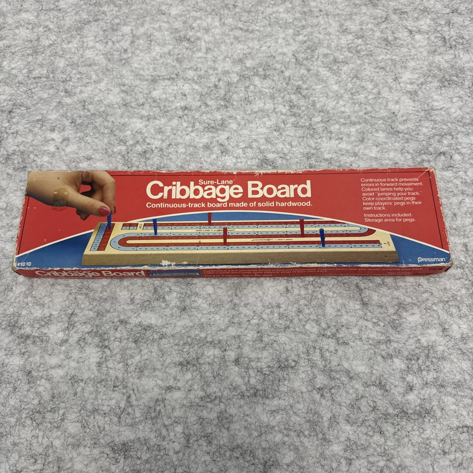 Pressman Wooden Cribbage Board Vintage Sure-Lane with Manual and Plastic Pegs  - Image 1 of 4