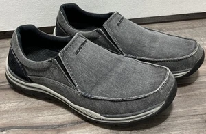 Skechers Men’s 11 Loafer Slip-On Canvas Gray Black Shoe Relaxed Fit Memory Foam - Picture 1 of 11