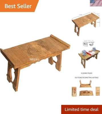 Compact Meditation Altar Table - Hand-Carved Mango Wood with Stain Resistance - Image 1 of 4