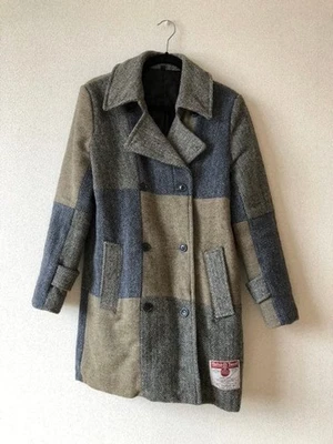 Harris Tweed Mens Wool Coat Gray Size M Approx 90cm Long Classic British Style - Image 1 of 4