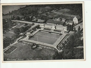 ROITZSCH....., Familienbad, Orig. Fliegeraufn. , Becken, Gebäude, Umf.....s/w AK - Picture 1 of 2