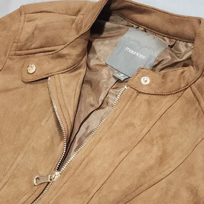 Jaqueta feminina Maurices de couro sintético marrom com zíper dourado tamanho P - Imagem 1 de 4
