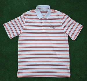 TOUR 18 Men's Short Sleeve Polo Shirt White Orange Black Striped Size XL - Picture 1 of 7