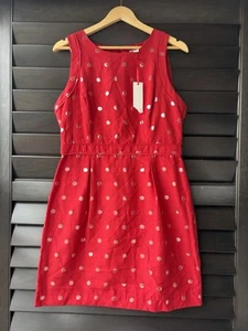 Elle Red Size 10 Sleeveless Silver Polka Dot Dress Back Zip NWT - Picture 1 of 7