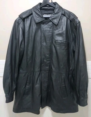 WILSONS LEATHER EXPERTS Vintage Men's XL Leather Button Zip Trench Coat Jacket - Image 1 of 4