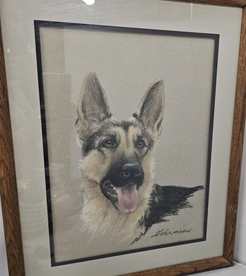 Lederman Perro Pastor Alemán Retrato Pastel Dibujo Firmado Mate Enmarcado Belleza Foto 1 de 4