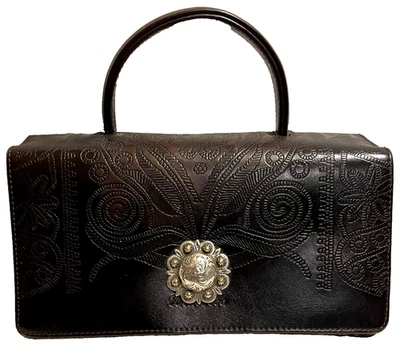 BELLA ROSE CUERO BOLSO DE MANO SELLO ADORNADO PLATA BROCHE DE PRESIÓN BOLSO DE MANO Foto 1 de 4