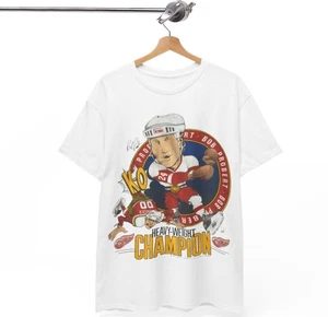 Bob Probert 1991 T-shirt bianca manica corta Detroit Red Wings Caricature - Foto 1 di 6