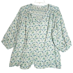 Blusa túnica rosa + oliva para mujer 2X boho campesina estampado floral ajustada - Imagen 1 de 12