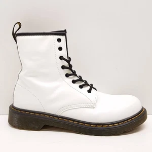 Dr Martens 1460 Y White Smooth Leather 8-Eye Combat Boots UK 4 US Youth 5 Wmns 6 - Picture 1 of 8