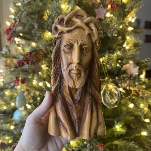 Olive Wood Jesus Bust Sculpture ~ Hand Carved Religious Decor Made In Bethlehem - Picture 1 of 7