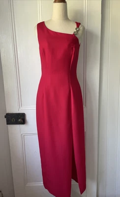 90s Minimalist Size AU 8 XS Red One Shoulder Silver Chain Evening Dress Y2K EUC - Image 1 of 4