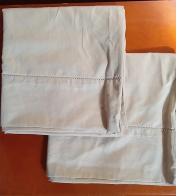 2 Chaps Home King Size Hemstitch Pillowcases, 100% Pima Cotton, 500TC, Beige - Image 1 of 4