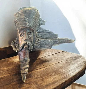 Seltene Holz Geist Baum Knoten Skulptur handgeschnitzt Naturkunst - Wandhalterung - Bild 1 von 9