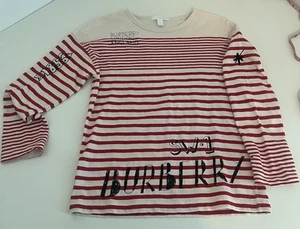 BURBERRY Big Boys Junior Unisex Kids Sz 10Y Red WhitLong Sleeve Shirt Top Blouse - Picture 1 of 14